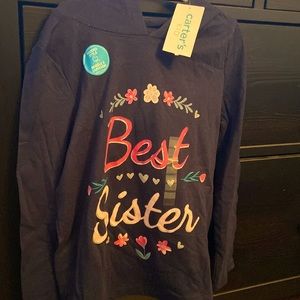 Carters Hooded Long Sleeved ‘Best Sister’ Shirt; Size 7; New with tags.